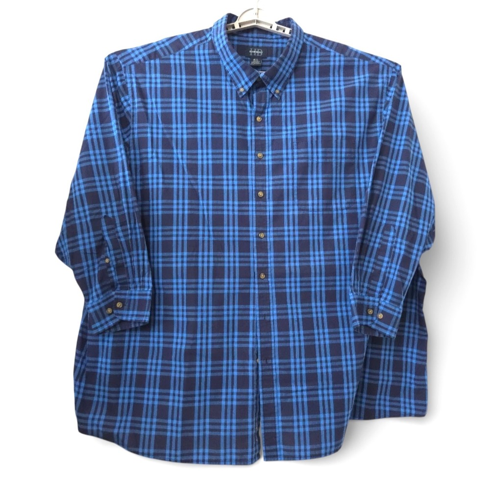 Harbor Bay Mens 4XL Blue Plaid Button Down Long Sleeve Shirt Big and Tall DXL - Picture 2 of 7